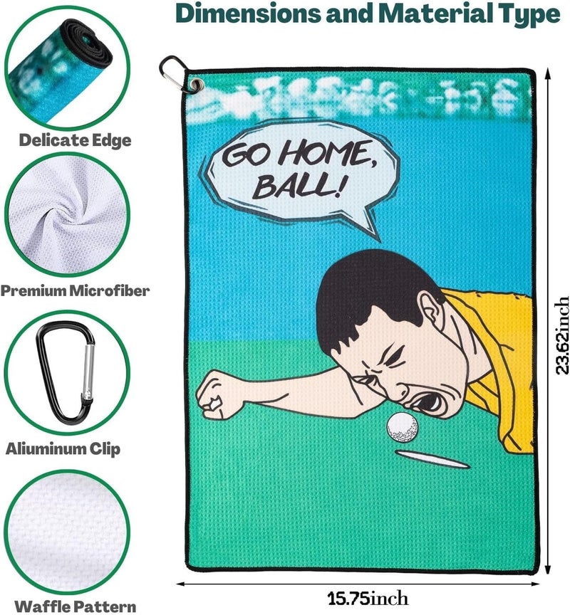 botogift Funny Golf Towel, Printed Golf Towels for Golf Bags with Clip, Golf Gift for Men Husband Boyfriend Dad, Birthday Gifts for Fan - Go Home Ball - Image 2